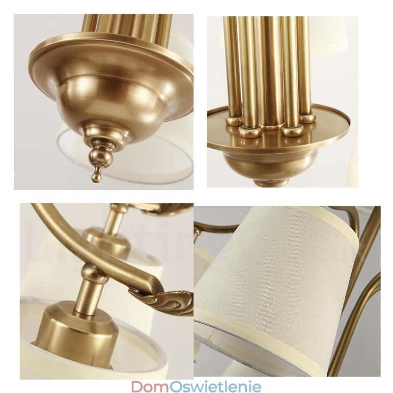 5-punktowa lampa wisząca retro rustykalna luksusowa mosiężna z abażurem z tkaniny
