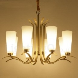 8-punktowa lampa wisząca retro rustykalna luksusowa mosiężna z kloszem szklanym