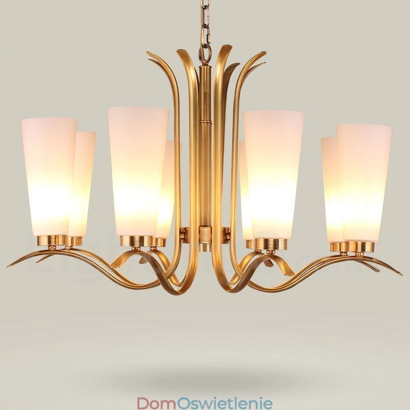 8-punktowa lampa wisząca retro rustykalna luksusowa mosiężna z kloszem szklanym