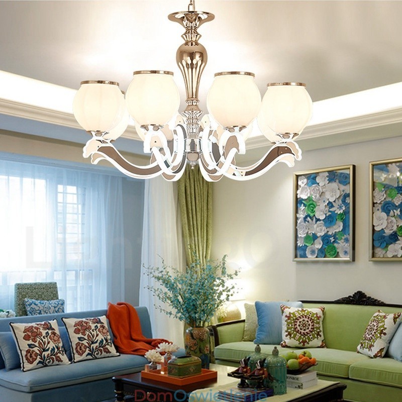 8-punktowy nowoczesny, współczesny luksusowy żyrandol wiszący z kloszem szklanym