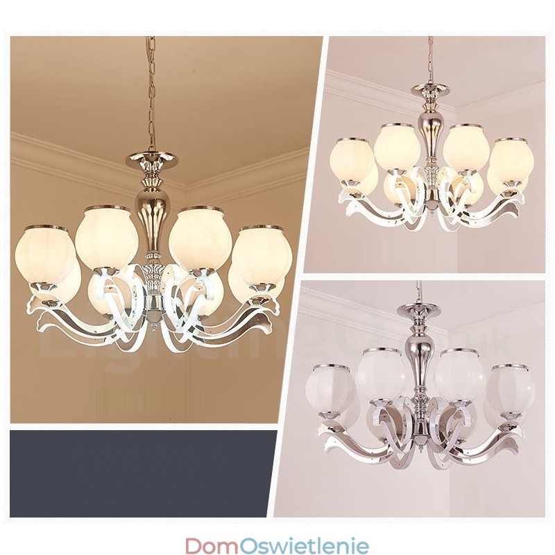 8-punktowy nowoczesny, współczesny luksusowy żyrandol wiszący z kloszem szklanym