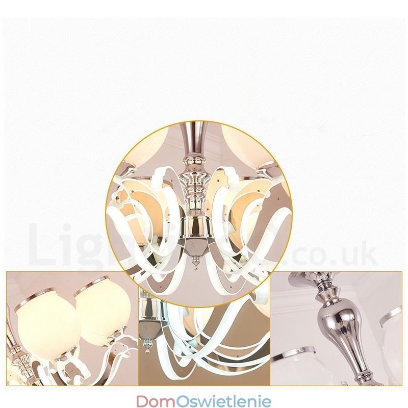 8-punktowy nowoczesny, współczesny luksusowy żyrandol wiszący z kloszem szklanym