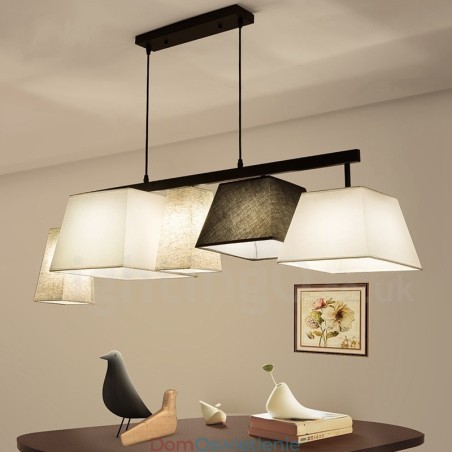 Nowoczesna, współczesna lampa wisząca ze stali z 5 światłami i abażurem z tkaniny Nowoczesna, współczesna lampa wisząca ze stali z 5 światłami i abażurem z tkaniny
