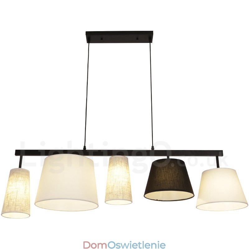 Nowoczesna, współczesna lampa wisząca ze stali z 5 światłami i abażurem z tkaniny