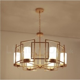Nowoczesna, współczesna lampa wisząca z mosiądzu, 6 świateł, klosz szklany