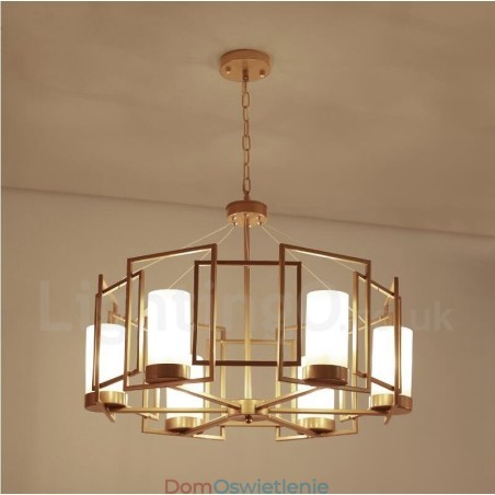Nowoczesna, współczesna lampa wisząca z mosiądzu, 6 świateł, klosz szklany Nowoczesna, współczesna lampa wisząca z mosiądzu, 6 świateł, klosz szklany