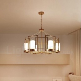 Nowoczesna, współczesna lampa wisząca z mosiądzu, 6 świateł, klosz szklany