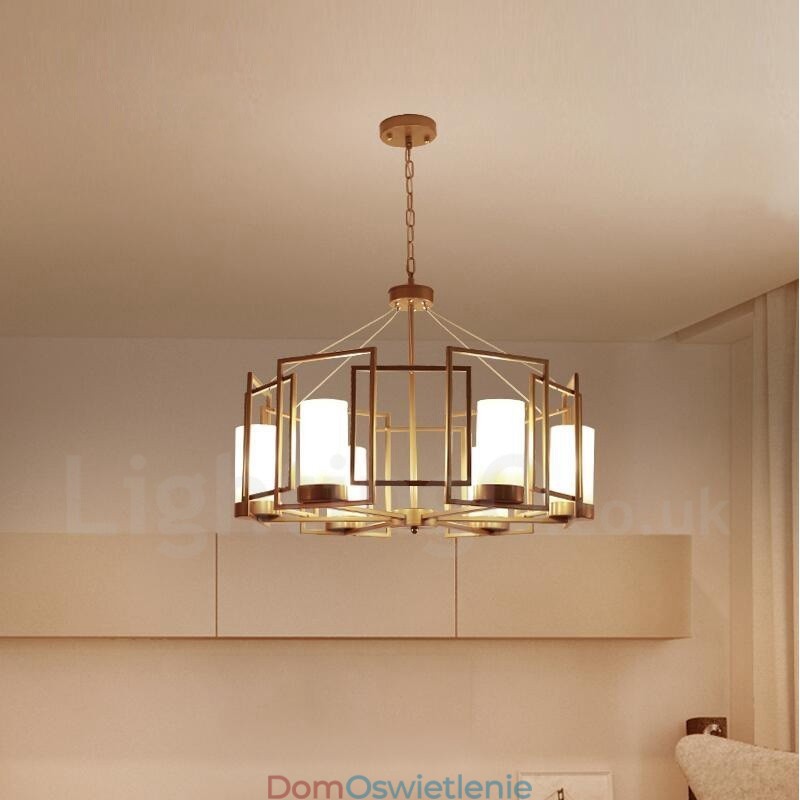 Nowoczesna, współczesna lampa wisząca z mosiądzu, 6 świateł, klosz szklany