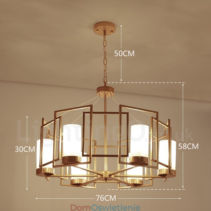 Nowoczesna, współczesna lampa wisząca z mosiądzu, 6 świateł, klosz szklany