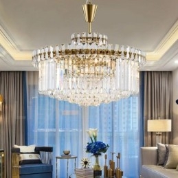 Nowoczesna, współczesna lampa wisząca ze stali 9-punktowej z kryształowym kloszem