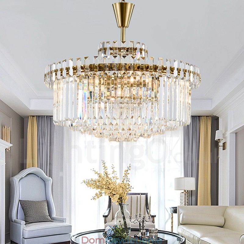 Nowoczesna, współczesna lampa wisząca ze stali 9-punktowej z kryształowym kloszem