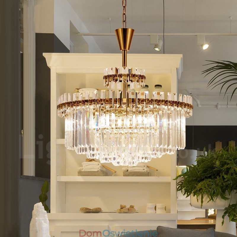 Nowoczesna, współczesna lampa wisząca ze stali 9-punktowej z kryształowym kloszem