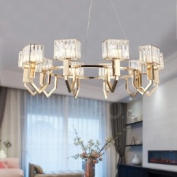 Nowoczesna, współczesna lampa wisząca ze stali 10 świateł z kryształowym kloszem