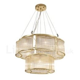 Nowoczesna, współczesna lampa wisząca ze stali, 11 świateł, z kloszem ze szkła kryształowego