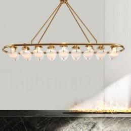 Nowoczesna, współczesna lampa wisząca z mosiądzu, 9 świateł, z kloszem szklanym