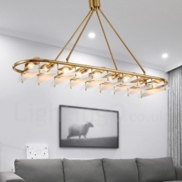 Nowoczesna, współczesna lampa wisząca z mosiądzu, 9 świateł, z kloszem szklanym