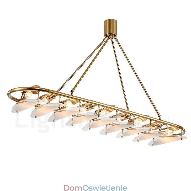 Nowoczesna, współczesna lampa wisząca z mosiądzu, 9 świateł, z kloszem szklanym