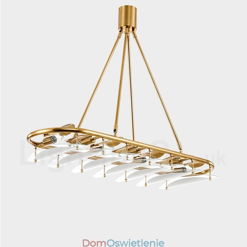 Nowoczesna, współczesna lampa wisząca z mosiądzu, 9 świateł, z kloszem szklanym