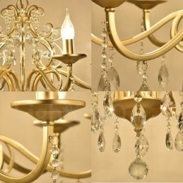 Rustykalny żyrandol stalowy z 8 światłami i kloszem z tkaniny