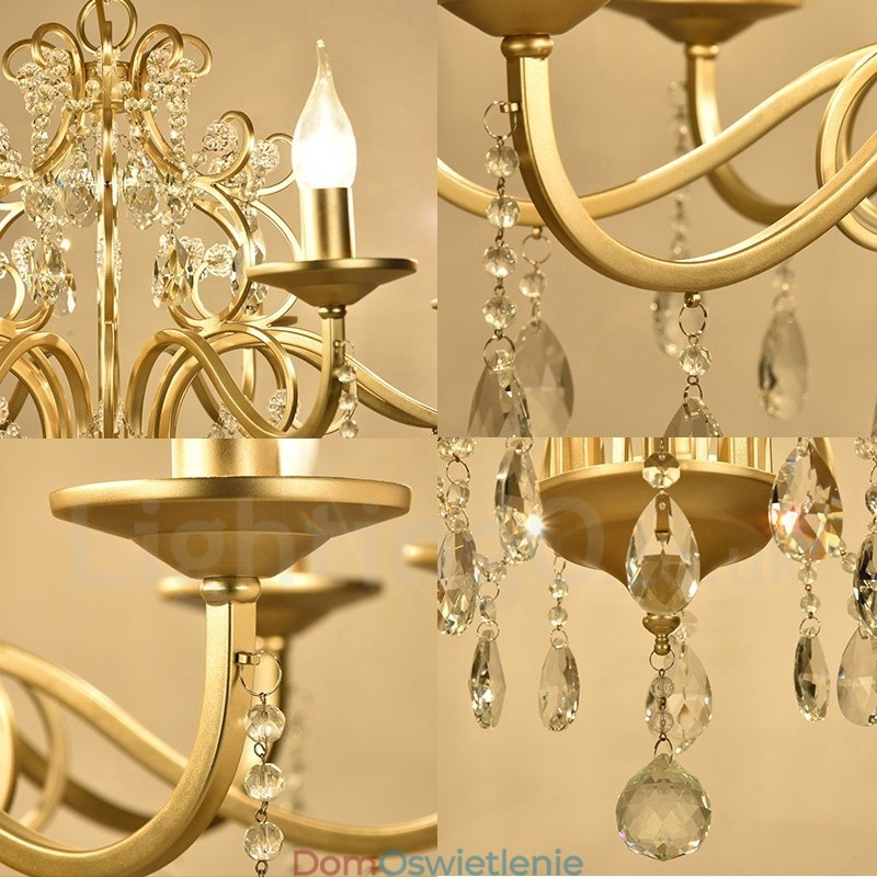 Rustykalny żyrandol stalowy z 8 światłami i kloszem z tkaniny