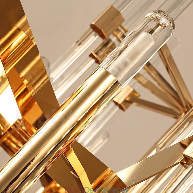 Nowoczesny, współczesny żyrandol aluminiowy ze stopu aluminium, 18 świateł, z kryształowym kloszem