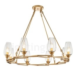 Nowoczesna, współczesna lampa wisząca ze stali z 8 światłami i szklanym kloszem