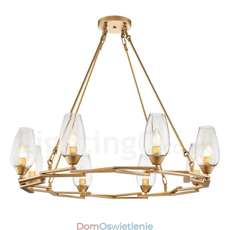 Nowoczesna, współczesna lampa wisząca ze stali z 8 światłami i szklanym kloszem