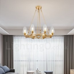 Nowoczesna, współczesna lampa wisząca ze stali z 8 światłami i szklanym kloszem