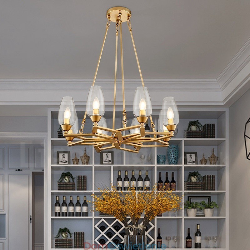 Nowoczesna, współczesna lampa wisząca ze stali z 8 światłami i szklanym kloszem