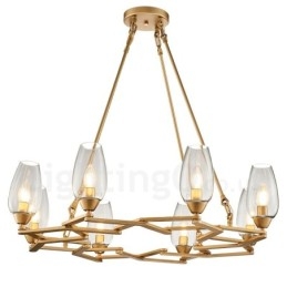 Nowoczesna, współczesna lampa wisząca ze stali z 8 światłami i szklanym kloszem