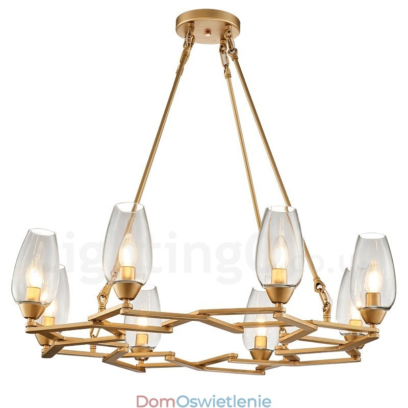 Nowoczesna, współczesna lampa wisząca ze stali z 8 światłami i szklanym kloszem