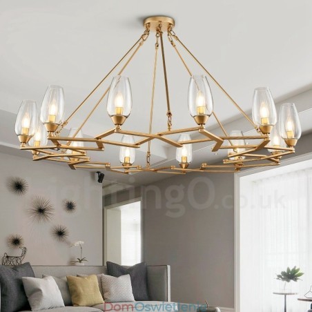 Nowoczesna, współczesna lampa wisząca ze stali, 12 świateł, z kloszem szklanym Nowoczesna, współczesna lampa wisząca ze stali, 12 świateł, z kloszem szklanym