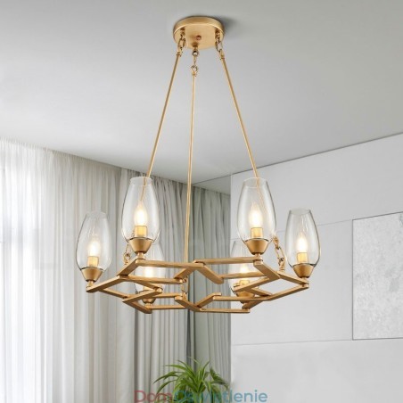 Nowoczesna, współczesna lampa wisząca ze stali z 6 światłami i szklanym kloszem Nowoczesna, współczesna lampa wisząca ze stali z 6 światłami i szklanym kloszem