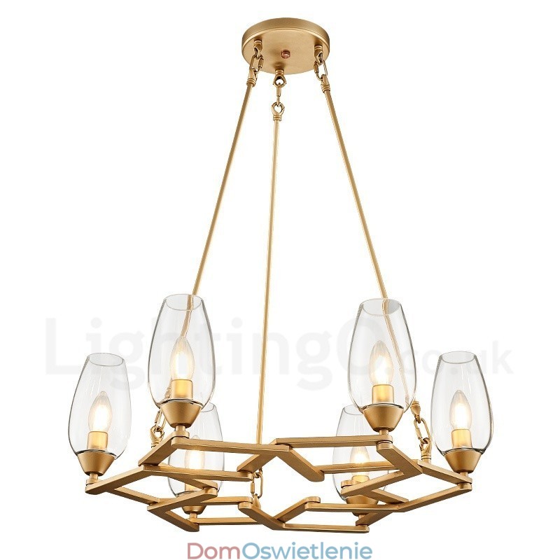 Nowoczesna, współczesna lampa wisząca ze stali z 6 światłami i szklanym kloszem