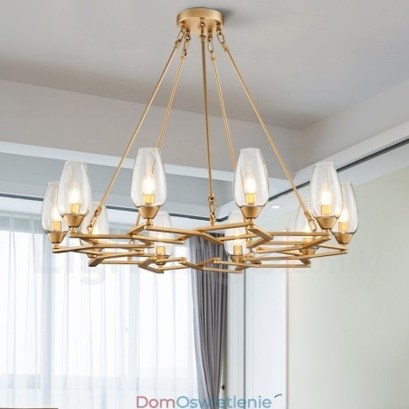 Nowoczesna, współczesna lampa wisząca ze stali 10 świateł z kloszem szklanym Nowoczesna, współczesna lampa wisząca ze stali 10 świateł z kloszem szklanym