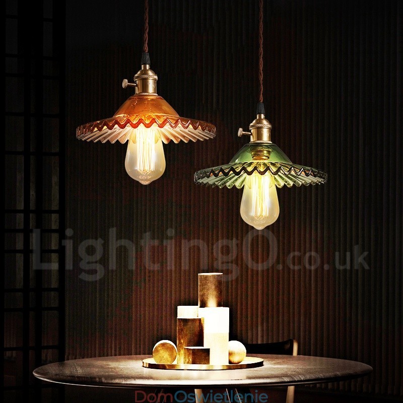 Rustic Lodge Retro 1 lampa wisząca ze stali z kloszem szklanym