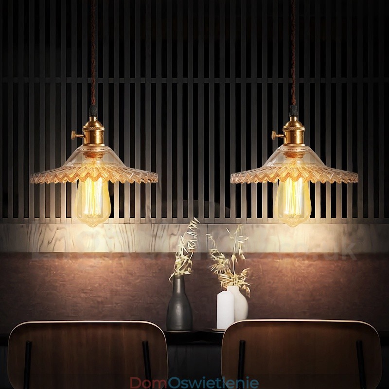 Rustic Lodge Retro 1 lampa wisząca ze stali z kloszem szklanym