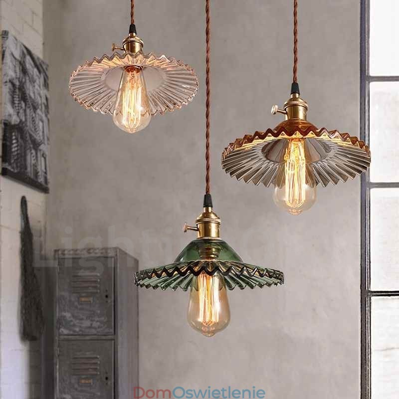Rustic Lodge Retro 1 lampa wisząca ze stali z kloszem szklanym
