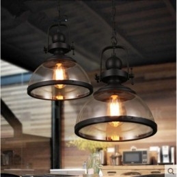 Retro 1 Light Stalowa lampa wisząca z kloszem szklanym