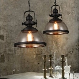 Retro 1 Light Stalowa lampa wisząca z kloszem szklanym