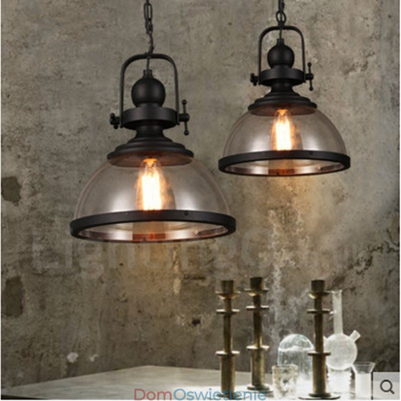 Retro 1 Light Stalowa lampa wisząca z kloszem szklanym