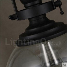 Retro 1 Light Stalowa lampa wisząca z kloszem szklanym