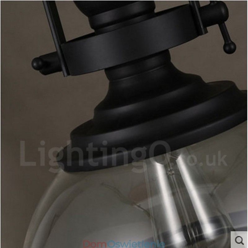 Retro 1 Light Stalowa lampa wisząca z kloszem szklanym