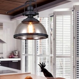 Retro 1 Light Stalowa lampa wisząca z kloszem szklanym