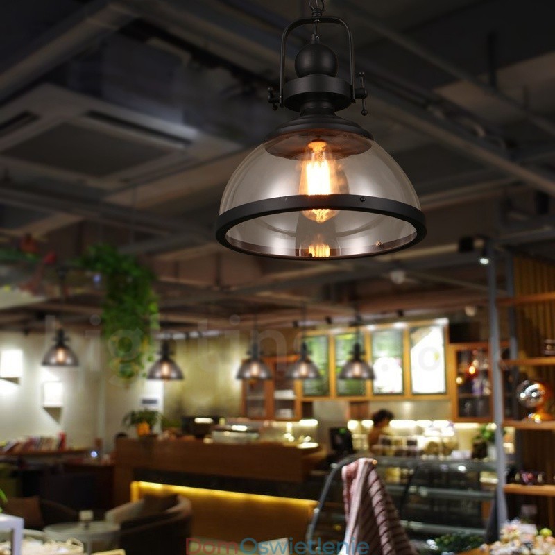 Retro 1 Light Stalowa lampa wisząca z kloszem szklanym