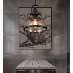 Retro 1 Light Stalowa lampa wisząca z kloszem szklanym