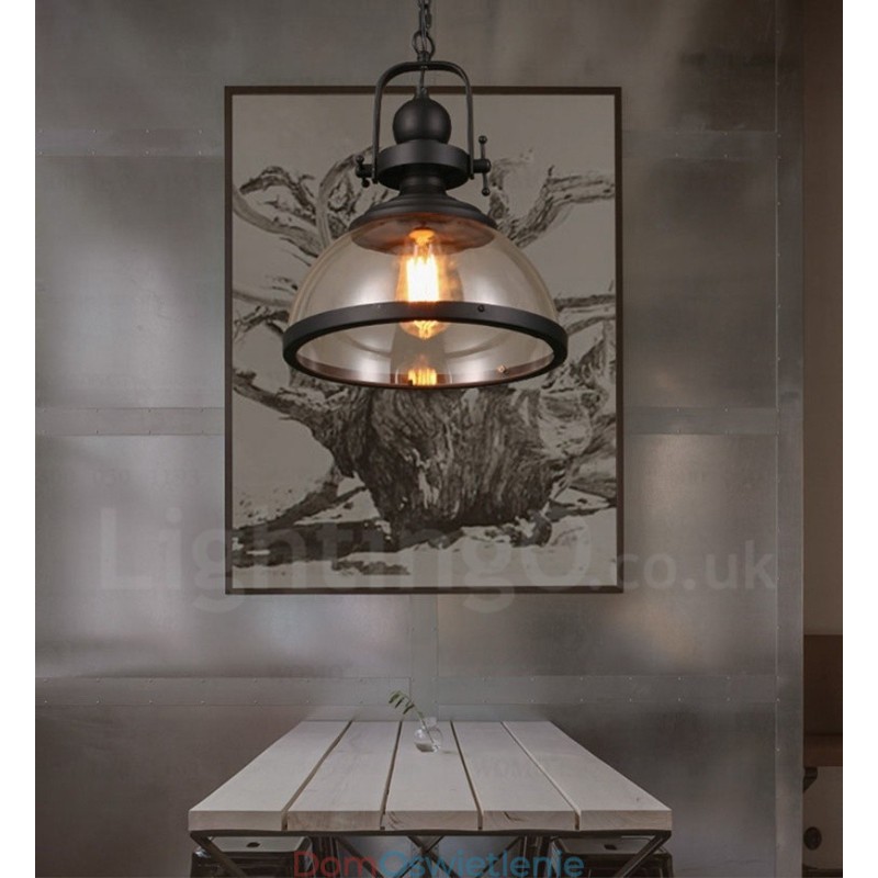 Retro 1 Light Stalowa lampa wisząca z kloszem szklanym