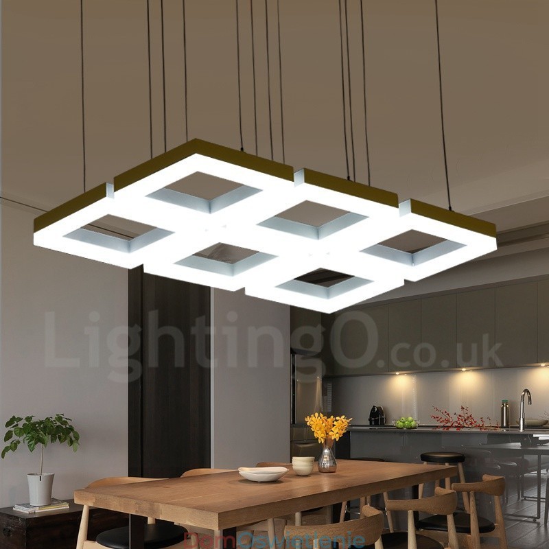 Nowoczesna, współczesna lampa wisząca ze stopu aluminium, 6 świateł, z kloszem akrylowym