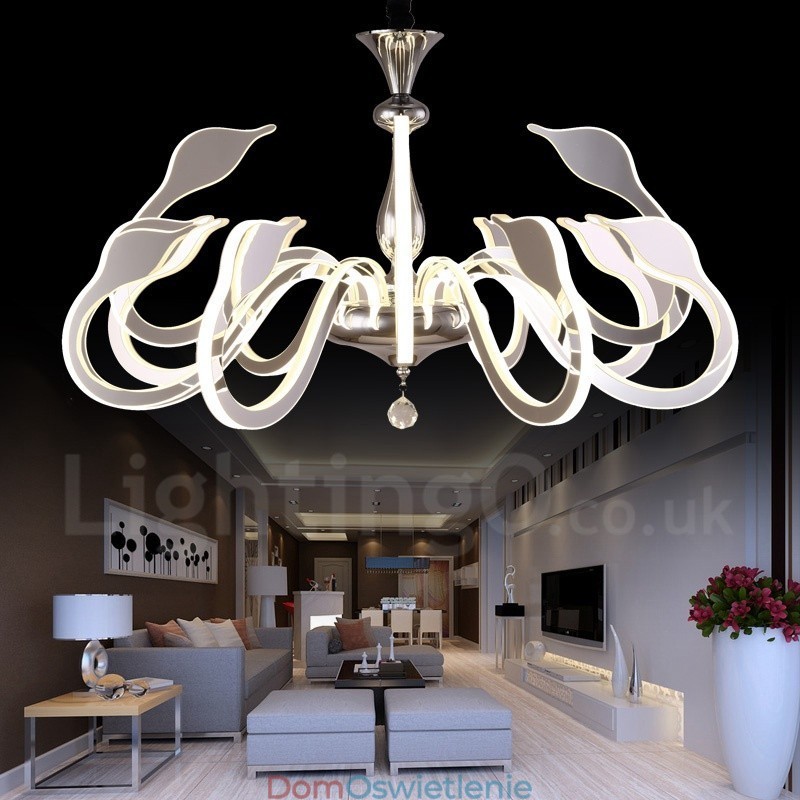 Ściemnialny nowoczesny żyrandol stalowy na 12 świateł z kloszem akrylowym