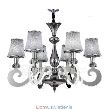 Ściemnialny nowoczesny żyrandol stalowy z 6 światłami i szklanym kloszem